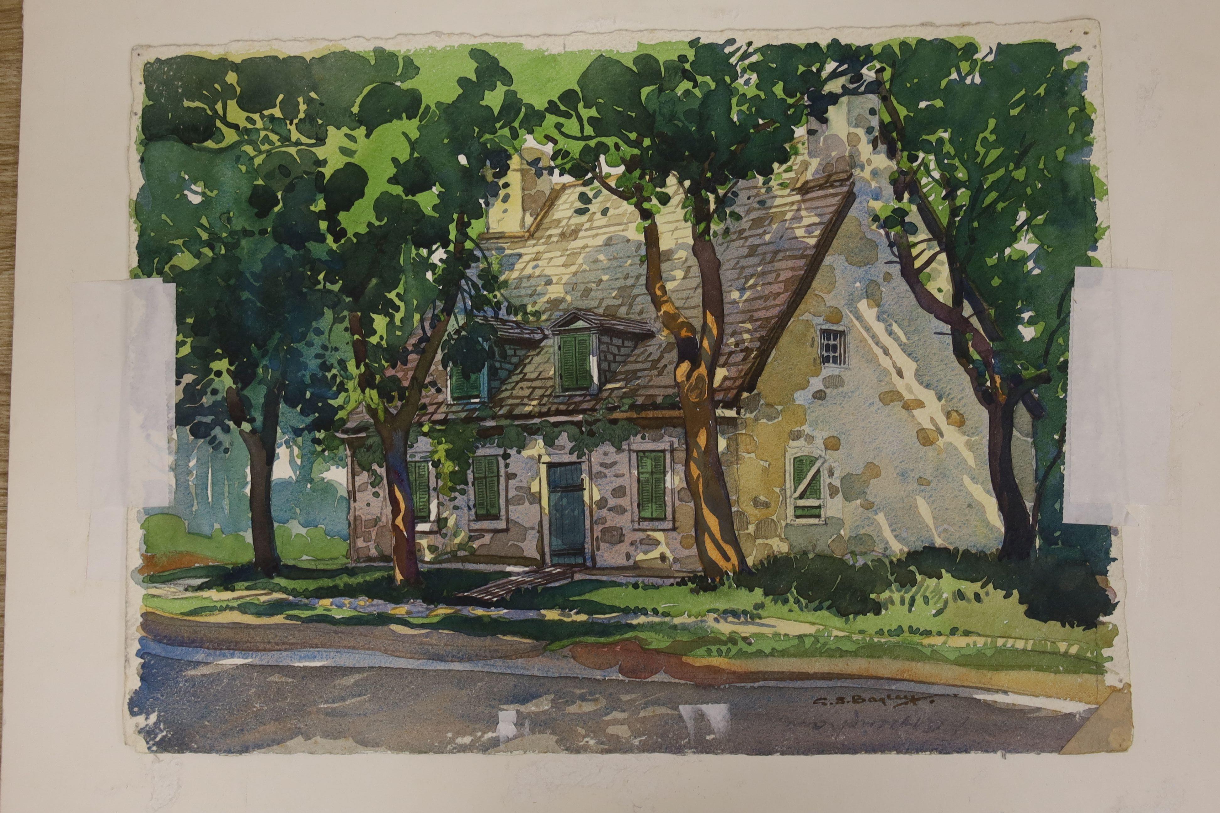 Geoffrey Bagley (1901-1992), three unframed watercolours, Farningham Church, Farningham Tombs, and Graves at Goudhurst in Kent, signed, approx. 25 x 33cm